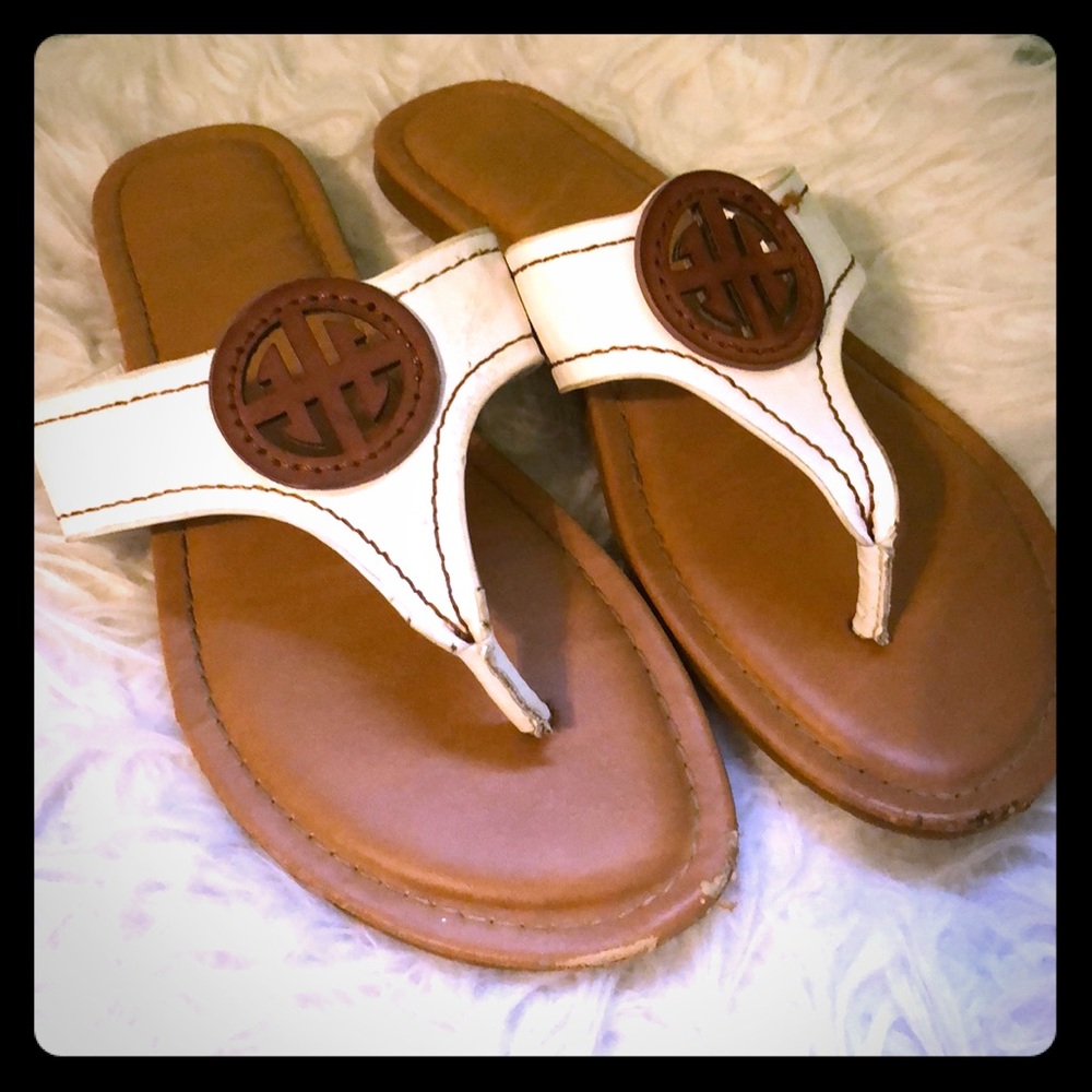 Tan and white sandals